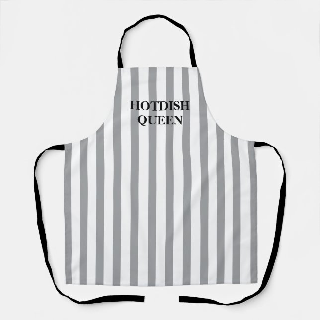 Striped Gray Hotdish Queen All-Over Print Apron (Front)