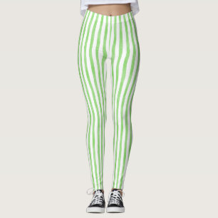 Striped Green and White    Leggings