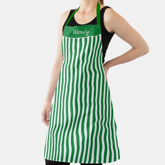Striped Green and White Pattern Apron (Insitu)