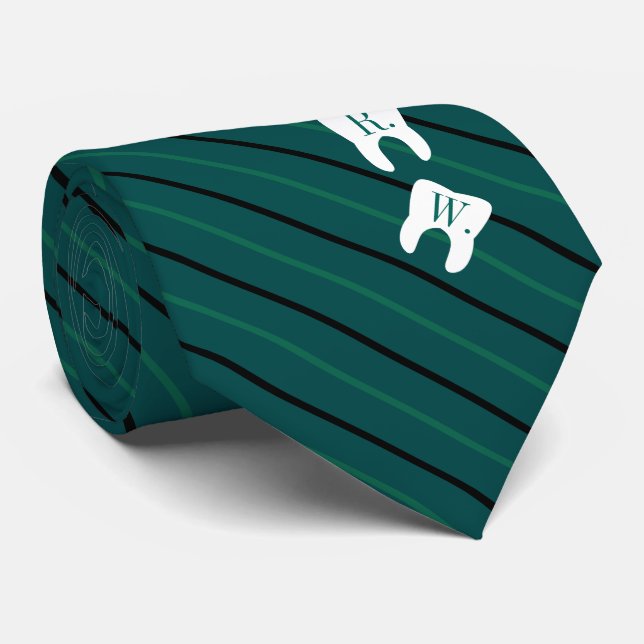 Striped Green Dentistry Initialised Teeth Tie (Rolled)