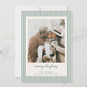 Striped Green Merry Christmas Photo Holiday Card
