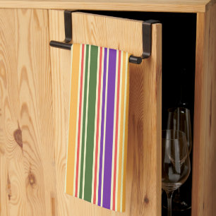 STRIPED GREEN RED PURPLE YELLOW TEA TOWEL