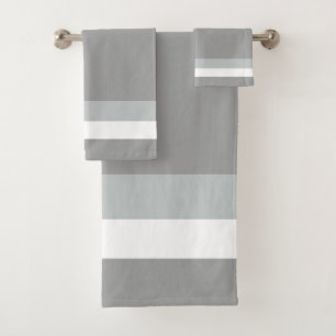 Striped Grey, Midtone Grey, White Bath Towel Set