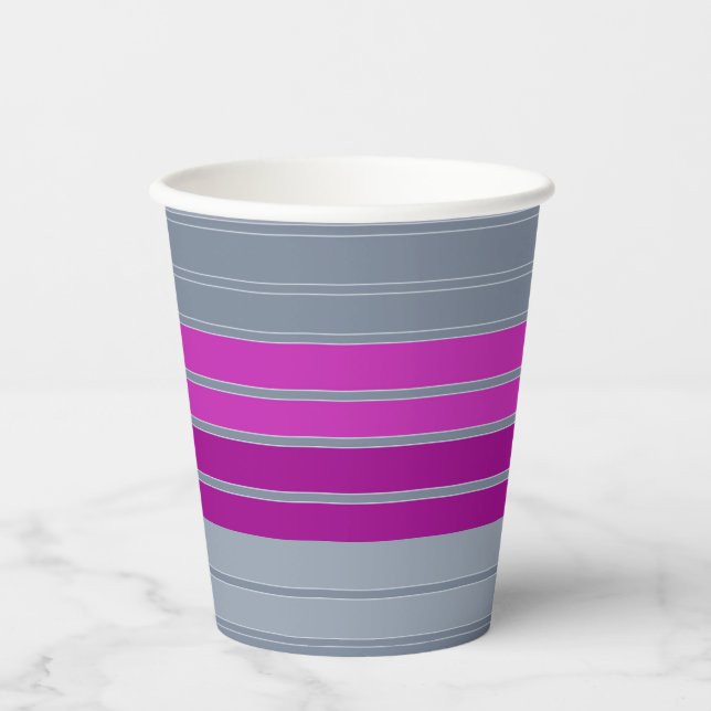 Striped grey purple fashion pattern paper cups (Front)