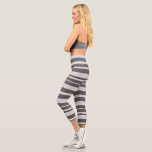 Striped  Grey Summer Women's Clothing  Capri Leggings