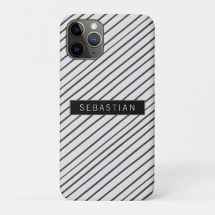 Striped Grey White Pattern Personalised iPhone 11 Pro Case