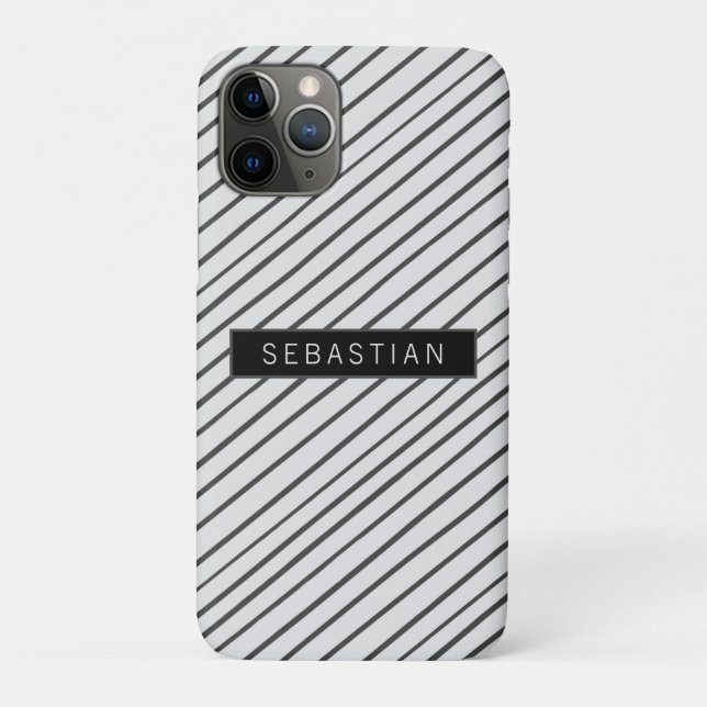 Striped Grey White Pattern Personalised Case-Mate iPhone Case (Back)