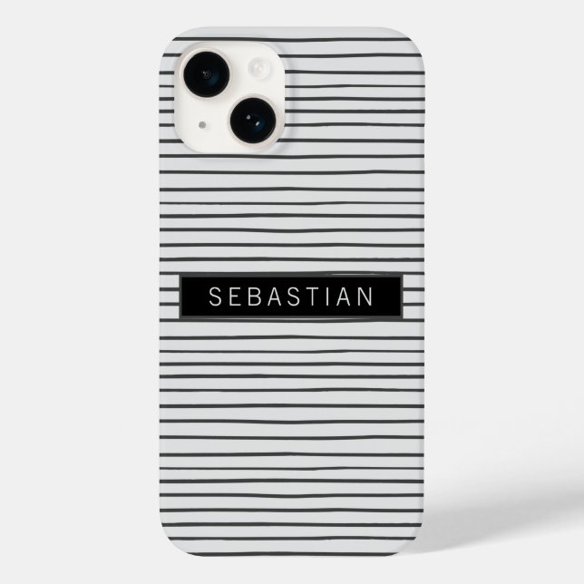 Striped Grey White Pattern Personalised Case-Mate iPhone Case (Back)