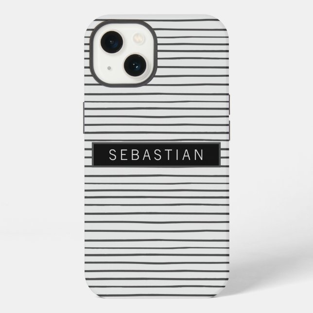 Striped Grey White Pattern Personalised iPhone Case (Back)