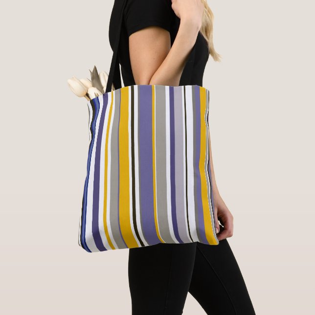 Striped Grocery Shopping Tote Bag (Close Up)