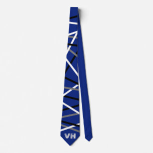 Striped Guitar Blue Grey White Black Initials  Tie