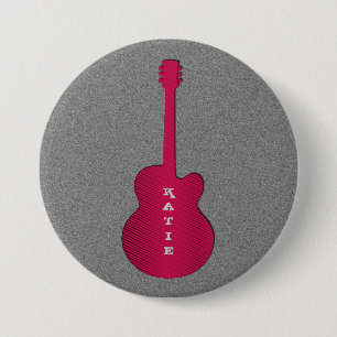 Striped Guitar Button, Hot Pink 7.5 Cm Round Badge