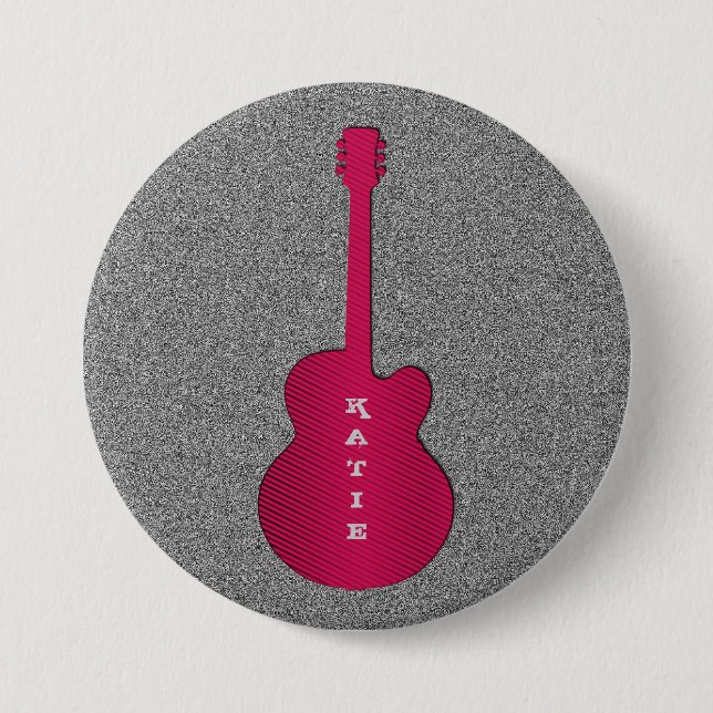 Striped Guitar Button, Hot Pink 7.5 Cm Round Badge (Front)