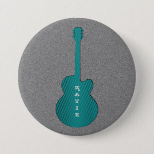 Striped Guitar Button, Turquoise 7.5 Cm Round Badge