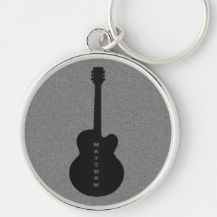 Striped Guitar Keychain, Black Key Ring