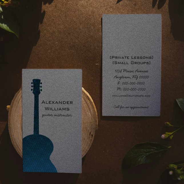 Striped Guitar Music Business Card, Blue Business Card (Blue Striped Guitar Music Business Card)