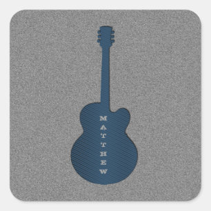 Striped Guitar Square Stickers, Dark Blue Square Sticker