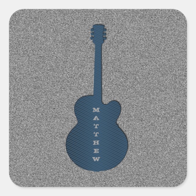 Striped Guitar Square Stickers, Dark Blue Sticker (Front)