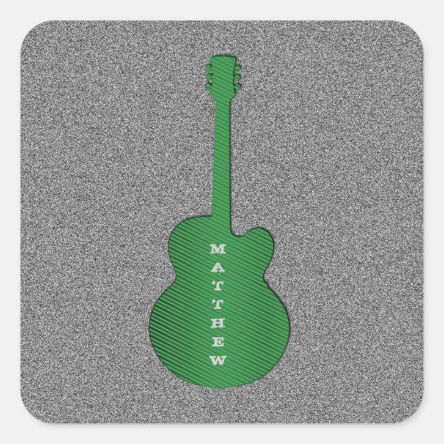 Striped Guitar Square Stickers, Green Sticker (Front)