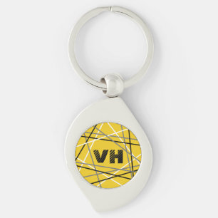 Striped Guitar Yellow White Black Initials Key Ring