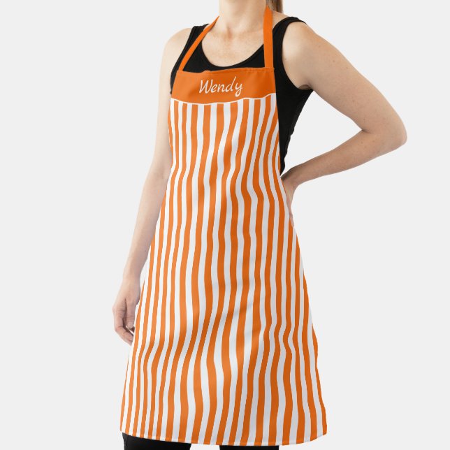 Striped Halloween Orange and White Pattern Apron (Insitu)