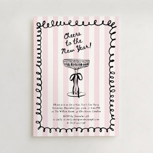 Striped  Hand Drawn Champagne Glass New Year party Invitation