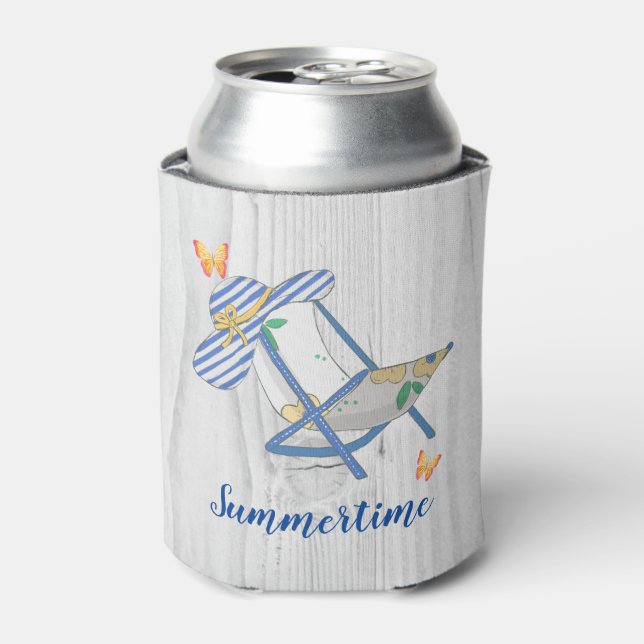 Striped Hat and Summertime Can Cooler (Can Front)
