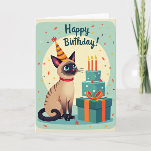 Striped Hat Cat Birthday Card