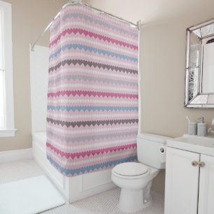Striped Heart and Circle Pattern Shower Curtain