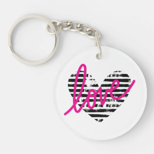 Striped Heart Love Design Key Ring