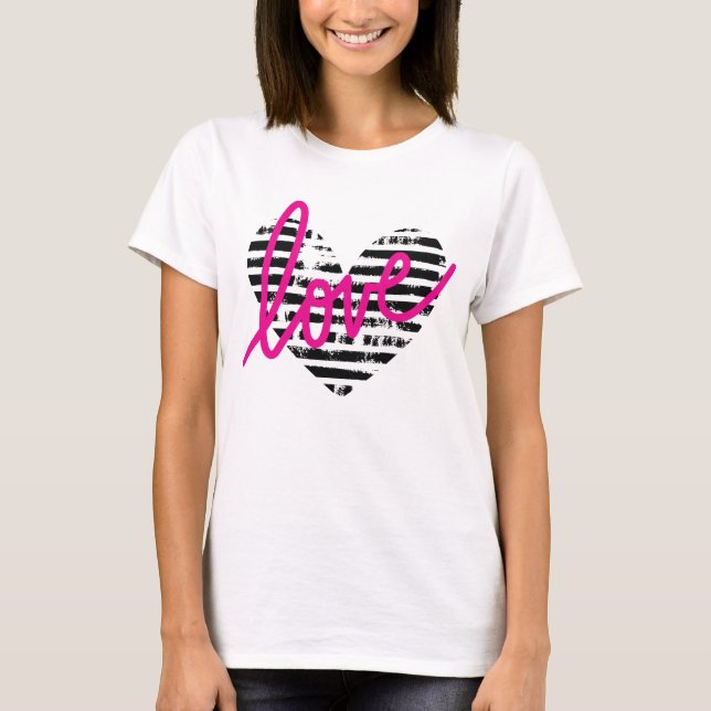 Striped Heart Love Design T-Shirt (Front)