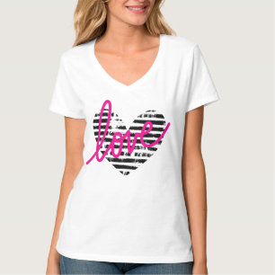 Striped Heart Love Design T-Shirt