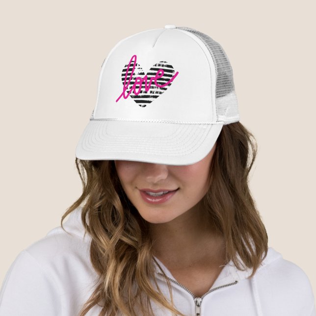 Striped Heart Love Design Trucker Hat (In Situ)