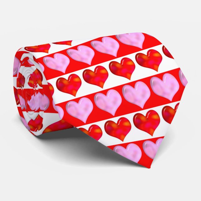 Striped Heart Pattern Tie (Rolled)