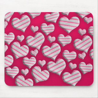 Striped Hearts Hot Pink Fun Pattern Epic Design Mouse Mat