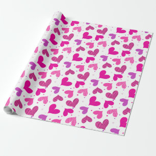 Striped Hearts Pink Wrapping Paper