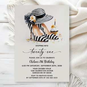 Striped High Heel Shoes 21st Birthday Invitation