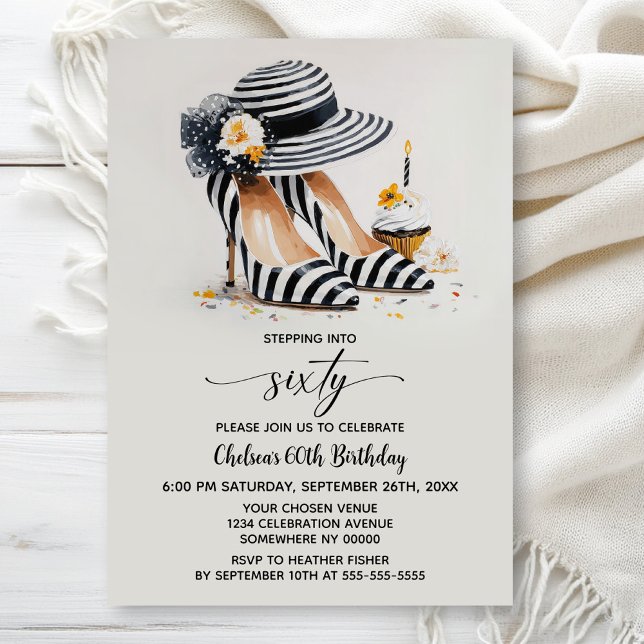 Striped High Heel Shoes 60th Birthday Invitation (Creator Uploaded)