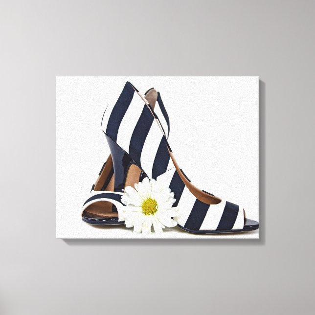 striped high heels with white daisy canvas print (Front)