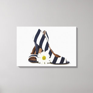 striped high heels with white daisy canvas print
