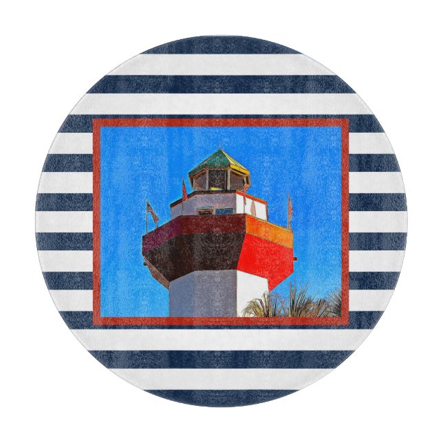 Striped Hilton Head Island Harbour Town Lighthouse Cutting Board (Front)