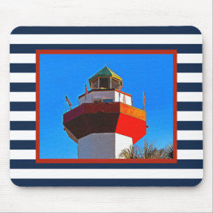 Striped Hilton Head Island Harbour Town Lighthouse Mouse Mat