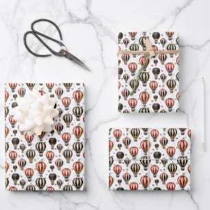Striped Hot Air Balloons on White Wrapping Paper Sheet