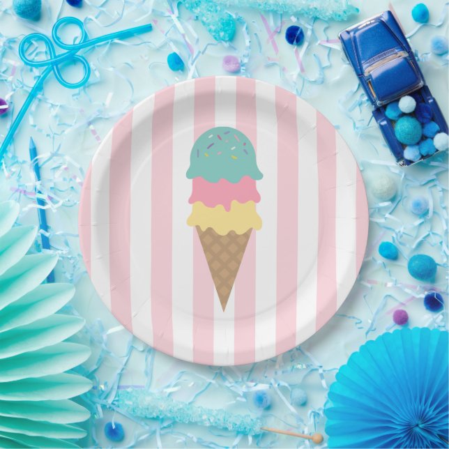 Striped Ice Cream Cone Paper Plate (Party)