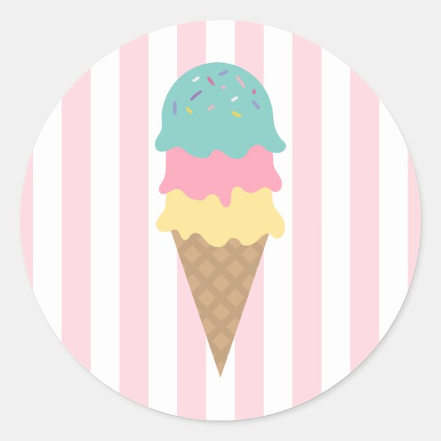 Striped Ice Cream Cone Round Sticker (Front)