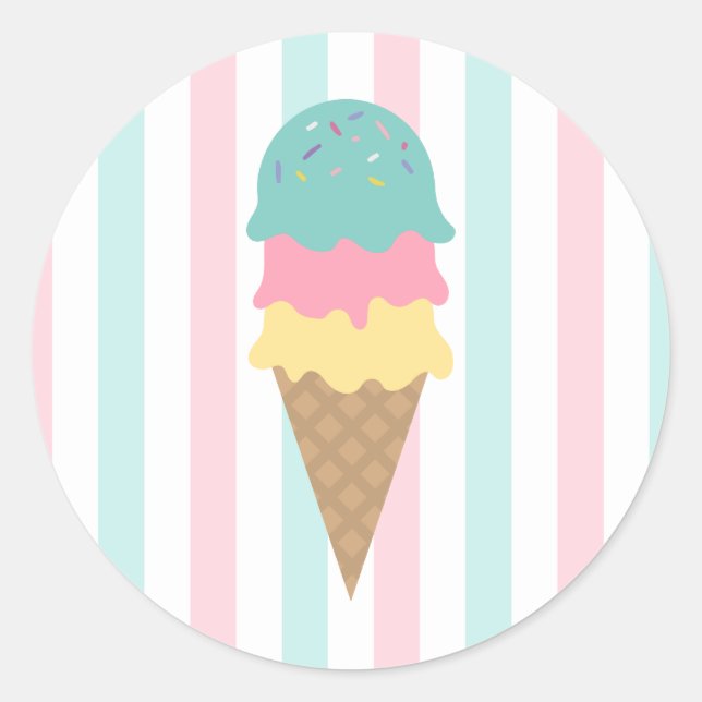 Striped Ice Cream Cone Round Sticker (2) (Front)