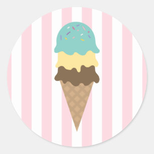 Striped Ice Cream Cone Round Sticker (3)