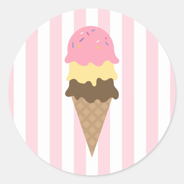 Striped Ice Cream Cone Round Sticker (5) (Front)
