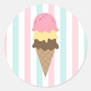 Striped Ice Cream Cone Round Sticker (6)