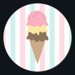 Striped Ice Cream Cone Round Sticker (6)<br><div class="desc">Striped Ice Cream Sunday Round Sticker</div>